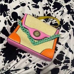 ALDO Colorblock Woven Straw Top Handle Bag